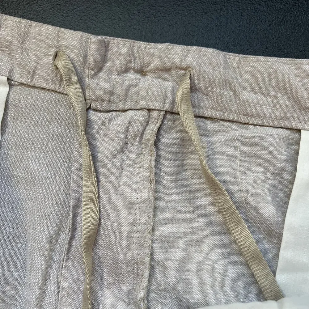 Old Navy Pants Men XL Tan Linen Blend Loose Taper Pleated Lightweight Drawstring